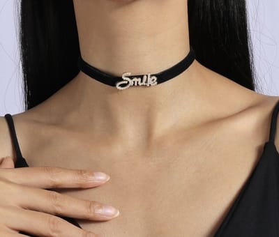 Cabantis Choker Smile - Ketting dames - Sieraden - Cadeau - Choker - Zwart met Smile