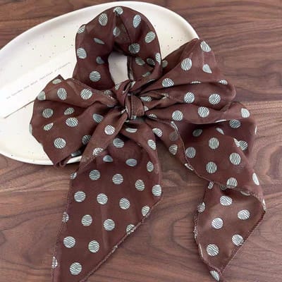 Retro Bruine Polka Dots Lange Zijden Sjaals Haarband Dames Hoge Kwaliteit Comfortabele Hoofddoek Dames Mode Feest Sjaal Accessoires black