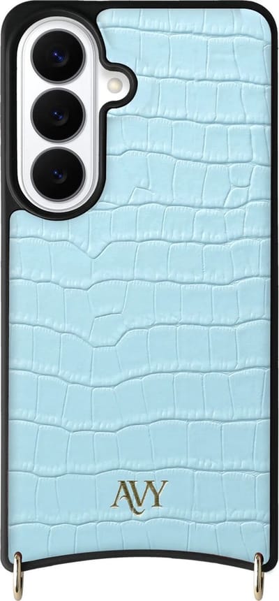 AVY Leren Hoesje geschikt voor Samsung Galaxy S26 | Compatibel met MagSafe | Leather Case | Back Cover | Haakjes voor koord | Croco Blauw