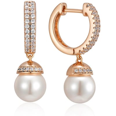 Luxe Roségouden Kleur Parel Oorbellen met Hanger Voor Vrouwen Unieke Natuurlijke Zirconia Accessoires Bruids Bruiloft Sieraden Nieuw beige