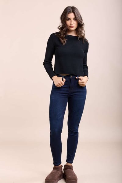 Toxik3 jeans, binnenkant fleece, winter broek, stretch denim, hoge taille, skinny fit, dames L