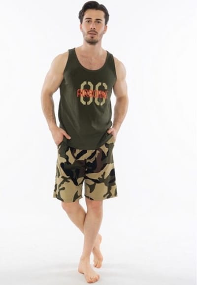Vienetta Militaire Camo heren pyjama t-shirt + shorts - 100 % katoen M