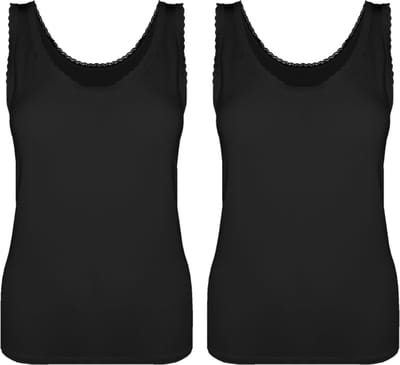 Dames Onderhemd met Kant - 2-Pack - Bamboe Viscose - Zwart - Maat S/M | Zijdezacht, Ademend en Perfecte Pasvorm