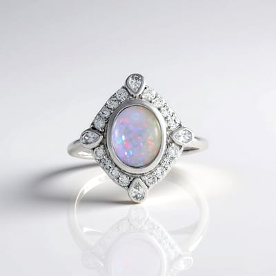 Cavill - Elegante Zilveren Ring met Australische Opaal 0,88 ct - 925 Sterling Zilver Geplatineerd - Ovaal Edelsteen Design