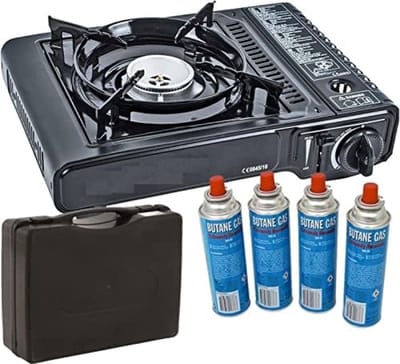 Camping kooktoestel - Draagbaar Gasfornuis - Incl. 4x gasflessen en koffer