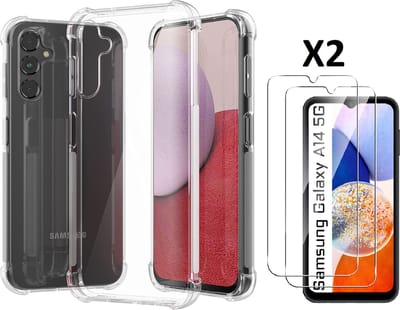 Hoesje Geschikt Voor Samsung Galaxy A14 5G/4G Hoesje Shock Proof siliconen Case Met 2x Screenprotector