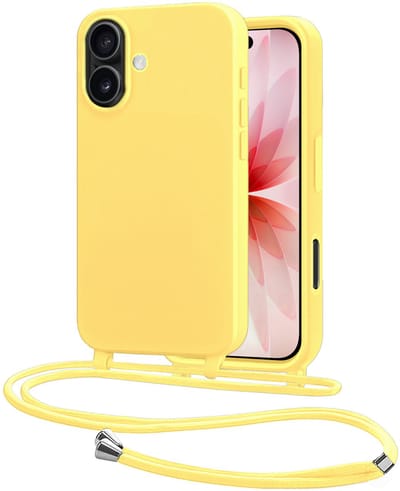 Hoes Geschikt voor iPhone 17 Met Telefoonkoord - Siliconen Hoesje Backcover Met Ketting - Geel