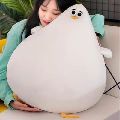 Grappige Pluche Meeuw Kussen, Schattige Dikke Kippen Knuffel, Zachte Gevuld Kussen voor Vloer, Kawaii Cadeau voor Feestdagen en Kinderen (40cm)
