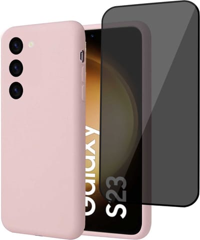 Hoesje geschikt voor Samsung S23 + Privé Screenprotector – Privacy Tempered Glass - Back Case Cover Roze
