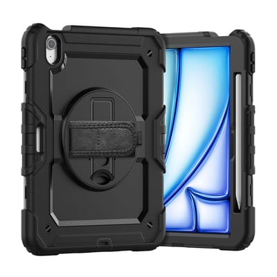 Xccess Tablethoes geschikt voor Apple iPad Air 11 Inch (2024) Hardcase Backcover | Xccess Survivor Essential | Schokbestendig iPad Air 11 Inch (2024) Telefoonhoesje | Anti Shock Proof + Standaard - Zwart