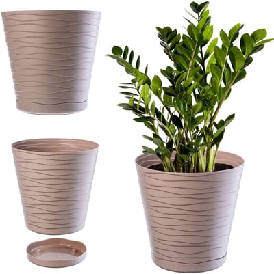 Kadax bloempot met onderzetter, voor binnen, lichte bloempot van hoogwaardig kunststof, ronde bloempot voor bloemen, planten, huis