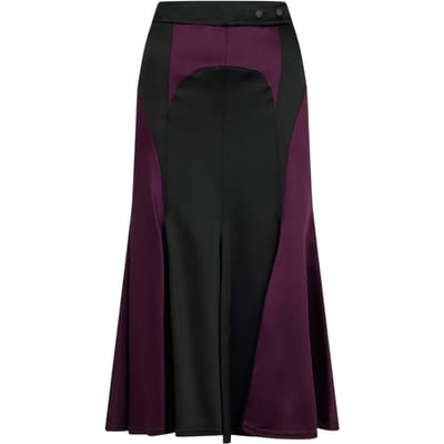 Off White Dames/Dames Tweekleurige Satijnen Reguliere Midi Rok (Zwart/Bourgondië)