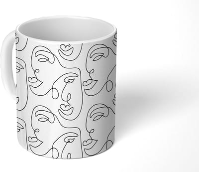 Mok - Koffiemok - Line Art - Patronen - Zwart Wit - Mokken - 350 ML - Beker - Koffiemokken - Theemok