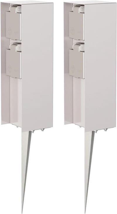 Tuincontactdooszuil - Buitenstopcontact Tuinstroomzuil - Stroomvoorziening buiten - IP44 spatwaterdicht - 23cm hoog - Roestvrij staal