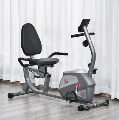 MEUNIQ ligfiets hometrainer met LCD-display, 8 handmatig instelbare magnetische weerstandsniveaus, hartslagsensoren, verstelbare zitting en rugsteun, 110 kg