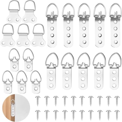 Set van 40 D-Ring Foto Hangers van Sterk Metaal voor het Ophangen van Schilderijen, Spiegels en Fotolijsten met Diverse Bevestigingsgaten