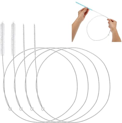 4-delig - slangborstel, reinigingsborstel, rietjesborstel, flessenborstel, geschikt voor rietjes, drinkslangen, koelkastafvoeren, laboratoriumkatheters 100 cm (zilver)