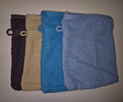 Set van 4 washandjes - Blauw/Beige/Antraciet/Lichtblauw - 21 x 16 cm