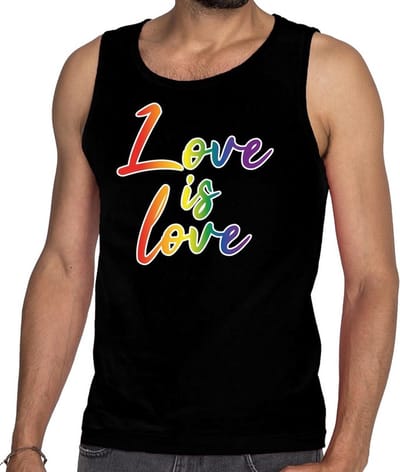 Gaypride love is love tanktop/mouwloos shirt - zwart regenboog singlet voor heren - gaypride S