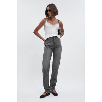 boohoo Dames Hoge Basic Slim Fit Jeans | Mid Grey | Maat: 8/36L