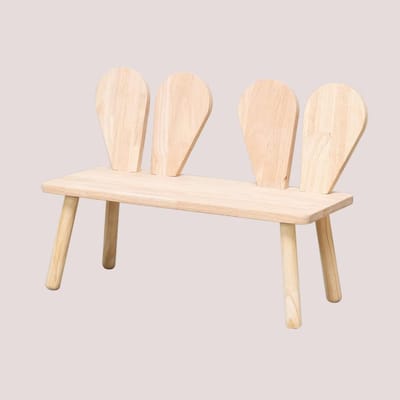 Houten Kinderbank - Peuterbankje Bankje - Spelen Zitten - Konijnenoren Rugleuning - 63 x 40 x 44 cm - Natuurlijk Hout
