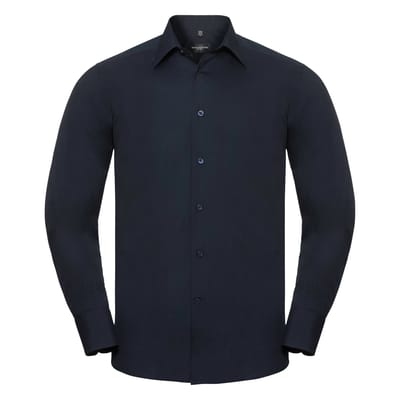 Russell Collectie Heren Lange Mouw Poly-Katoen Gemakkelijke Verzorging op maat gemaakt Poplin Shirt (Franse marine)