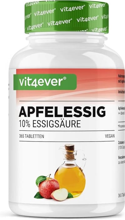 Appelciderazijn - 365 tabletten - Hooggedoseerd met 1000 mg per dagelijkse portie - Met 10% appelciderazijnzuur - 6 maanden voorraad - Zonder ongewenste toevoegingen - Veganistisch