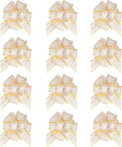 Grote Cadeau Strik Set van 12 Stuks (15 cm, Wit) - Dubbelzijdige Strikken voor Verpakking, Bruiloft, Verjaardag en Feestdagen