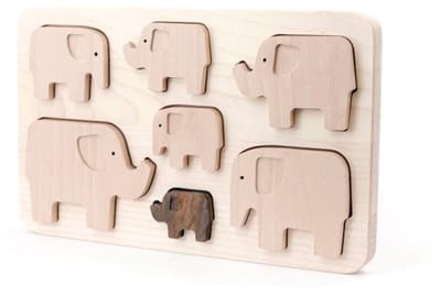 Bajo houten vormenpuzzel Olifanten - educatief speelgoed 7 stukjes.