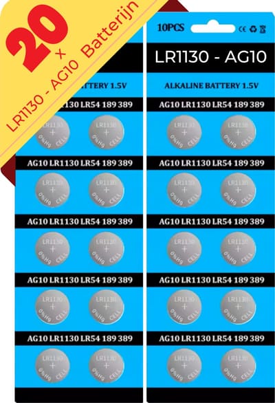 lr1130 Batterij - ag10 batterijen - 20 Batterijen - AG10 - LR1130 - lr1130 knoopcelbatterij - AG10 knoopcelbatterij Knoopcel Batterijen