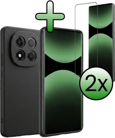 Hoesje Met 2x Screenprotector - Geschikt voor Xiaomi Redmi Note 14 Pro - Sterk & Shockproof - Back Cover - Siliconen Case - Telefoon Hoes - Zwart
