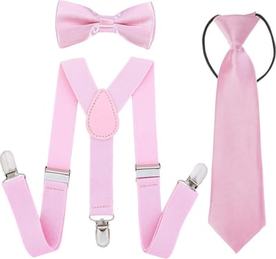 Fako Fashion - Kinder Bretels, Vlinderstrik & Stropdas - Set - Roze