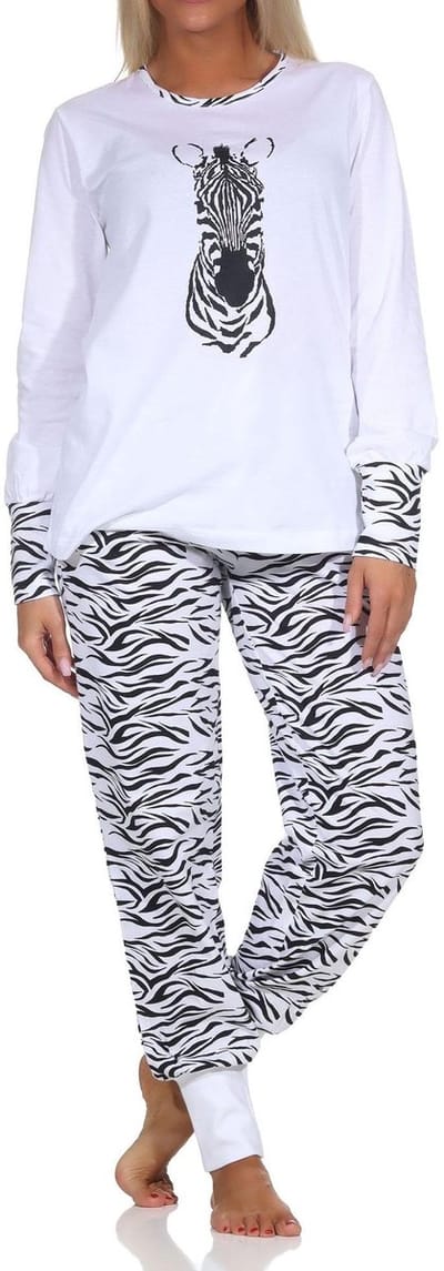 Normann damespyjama met manchetten en dierenmotief, broek in dierenprintlook