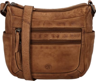 Hide & Stitches Paint Rock Crossbodytas Dames - Schoudertas met verstelbare schouderband - Tas van 100% Leder - Cognac