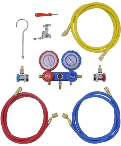 Manometerset - Airco Test - Airco Controleren - 2-Wegs Systeem - 3 Slangen - Gekleurd