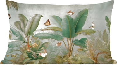 Sierkussens - Kussentjes Woonkamer - 60x40 cm - Tropisch bladerdek - Vlinders - groen - Bruin