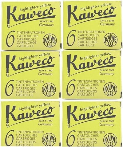 Kaweco Vulpen vullingen Geel, Highlighter Yellow, 6 doosjes