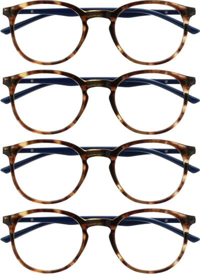 Leesbrillen Set - Leesglazen Mannen Dames - Comfortabel Lezen - Stevige Ronde Montuur - 4 Paar - Bruin Schildpad Blauw