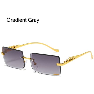 Metalen Cheetah Decor Rechthoekige Zonnebril Mode Randloos Kleurrijk UV400 Brillen Oceaan Lens Zonnebrillen voor Vrouwen & Mannen Gradient Gray gray