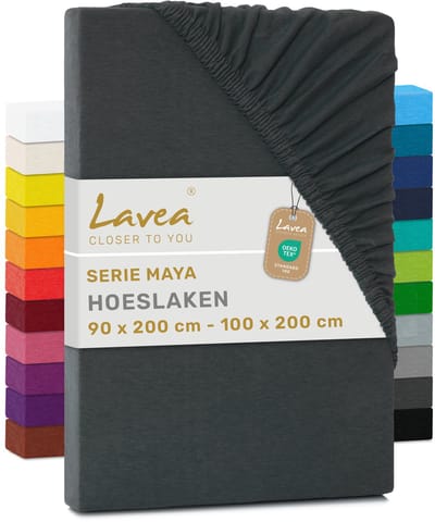 Lavea® Hoeslaken 90x200cm - 100x200cm 100% Katoen, Zacht en Ademend – Geschikt voor Matrassen tot 20 cm – Jersey met Elastiek Rondom – Antraciet