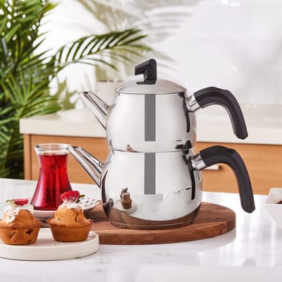 Karaca Belinay - Theepot RVS – 2,6 Liter – Inductie Geschikt – Zilver/Zwart – Vaatwasserbestendig