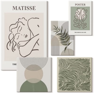 Wallfluent Set van canvas schilderijen - Minimalistische composities met plantenmotieven en lijnen Canvas Schilderijen Set - Set van 5 Canvas Schilderijen - Beige Set van Canvas Prints - Abstractie Canvas Kunst Set - Boheemse Canvas Kunst Set