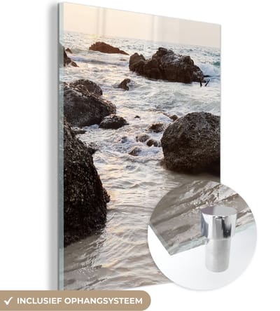 MuchoWow® Glasschilderij 120x160 cm - Schilderij acrylglas - Zee - Zomer - Stenen - Foto op glas - Schilderijen