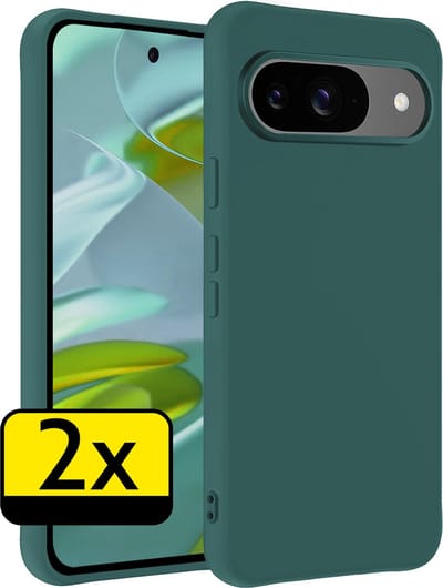 Hoesje - 2 Stuks - Geschikt voor Google Pixel 9 - Sterk & Shockproof - Case Siliconen - Back Cover - Telefoon Hoes - Telefoonhoesjes - Donkergroen