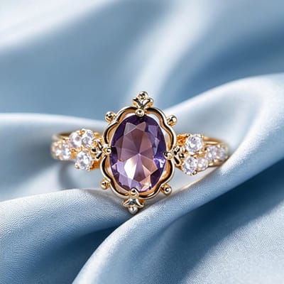 Bague ancienne en améthyste, bague ovale en améthyste pour femme, adaptée au port quotidien et à la décoration 7 gray