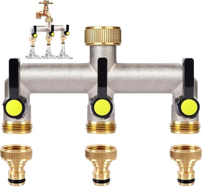 Waterverdeler met 3 Wegen en Verlengde Handgreep, 3/4 Inch Messing Aansluiting voor Tuin, Wasmachine en Thuisgebruik