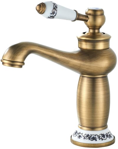 Dailygoods- Wastafelmengkraan Retro Elegant - Badkamerkraan Antiek Messing - Eengreepsmengkraan - Hoogwaardige Materialen - Duurzaam - Keramische Patronen