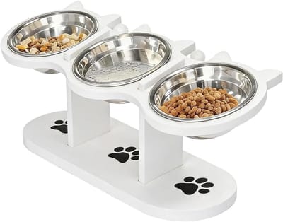 Verhoogde Hondenkom - Verstelbare Voerbak - Comfortabel Eten - 15° Gekanteld Ontwerp - 43 x 16 x 7.5 cm - Wit