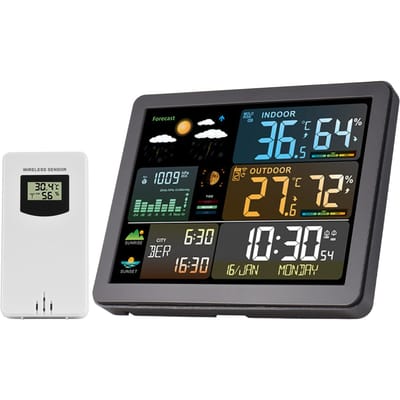 Draadloos Weerstation Binnen Buiten met Sensoren Kleurendisplay Digitale Weersvoorspelling zwart