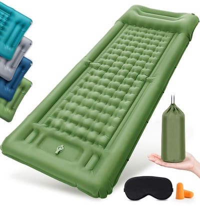 Unyqoos® Zelfopblazend camping luchtmatras met geïntegreerd hoofdkussen en voetpomp voor ultiem comfort
